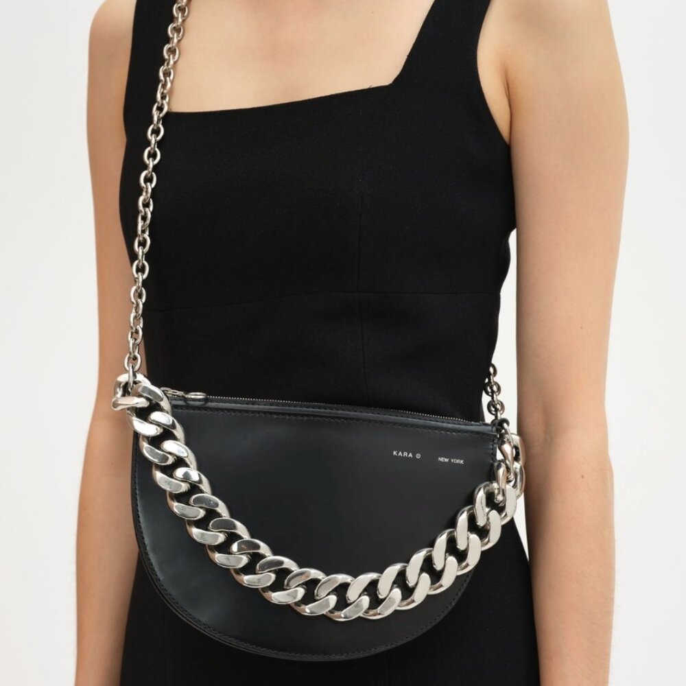 Kara Starfruit black leather bag with silver chain